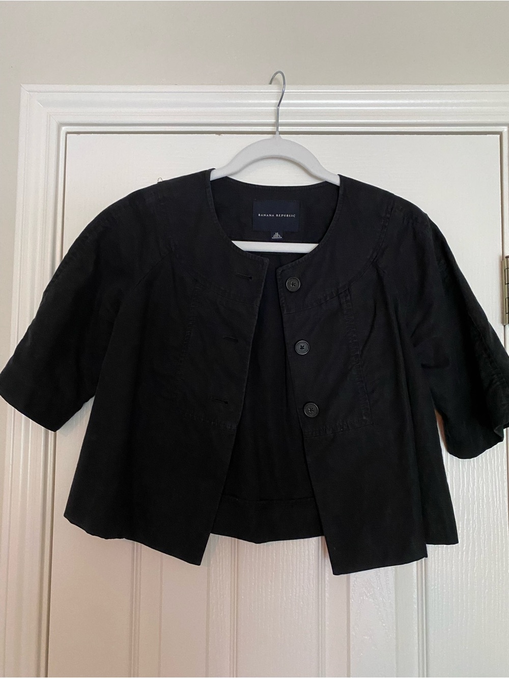 Banana Republic Black Elbow-Sleeve Cropped Linen Jacket
